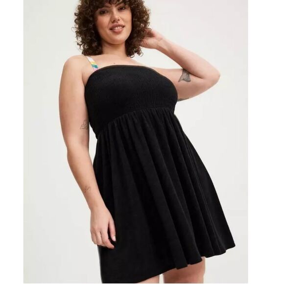 Torrid Black 3X Mini Lightweight Terry Cloth Smocked Strapless Cover Up Dress - Picture 2 of 5